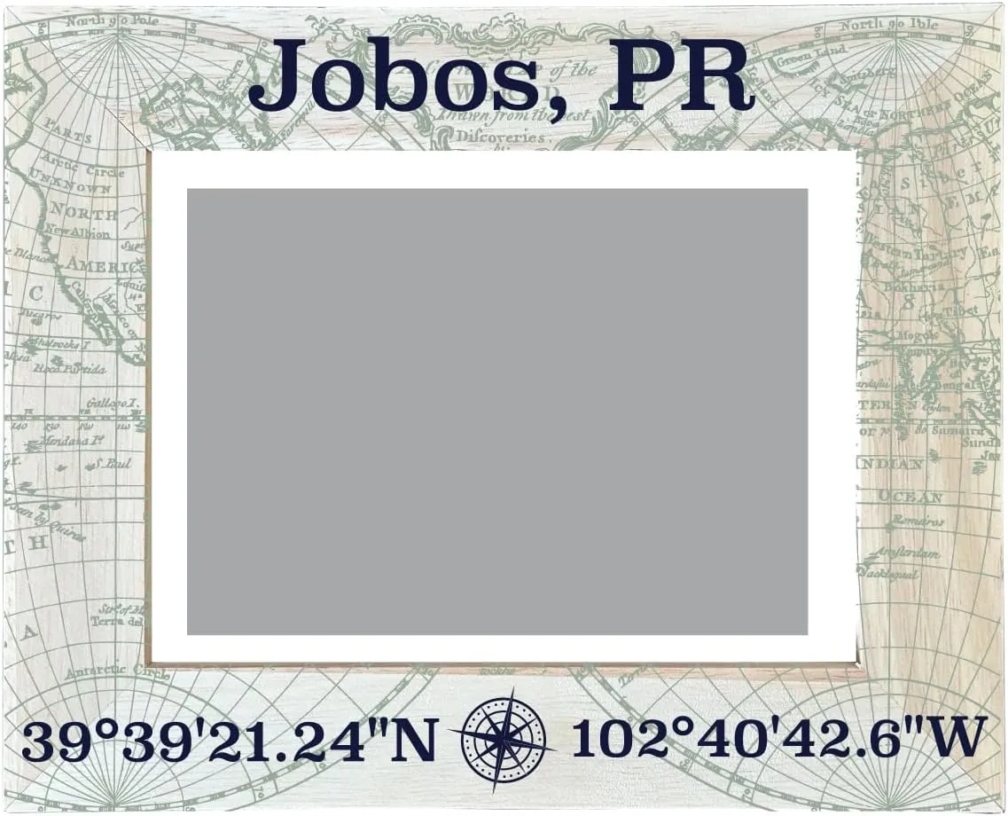 R and R Imports Jobos Puerto Rico Souvenir Wooden Photo Frame Compass Coordinates Design Matted to 4 x 6