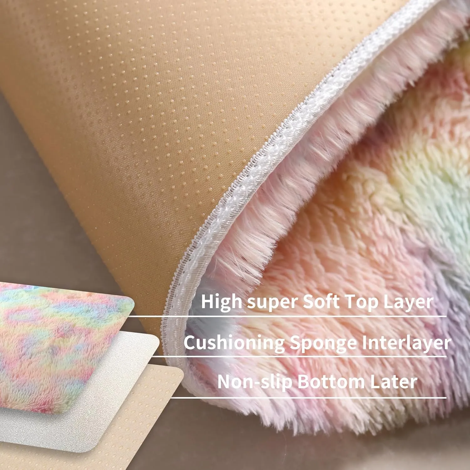 Rainbow 4x6 Kids Unicorn Rugs for Girls Bedroom, Soft Fluffy Shaggy Shag Washable Non Slip Fuzzy Plush Area Rug for Living Room, Pastel Princess Throw Furry Carpet for Nursery Baby Boys Dorm Playroom