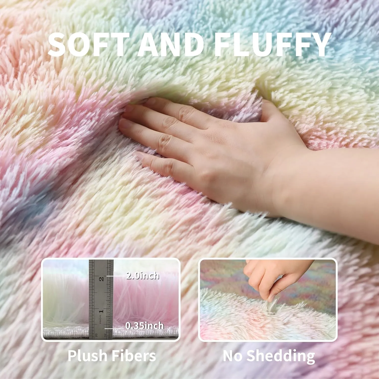 Rainbow 4x6 Kids Unicorn Rugs for Girls Bedroom, Soft Fluffy Shaggy Shag Washable Non Slip Fuzzy Plush Area Rug for Living Room, Pastel Princess Throw Furry Carpet for Nursery Baby Boys Dorm Playroom