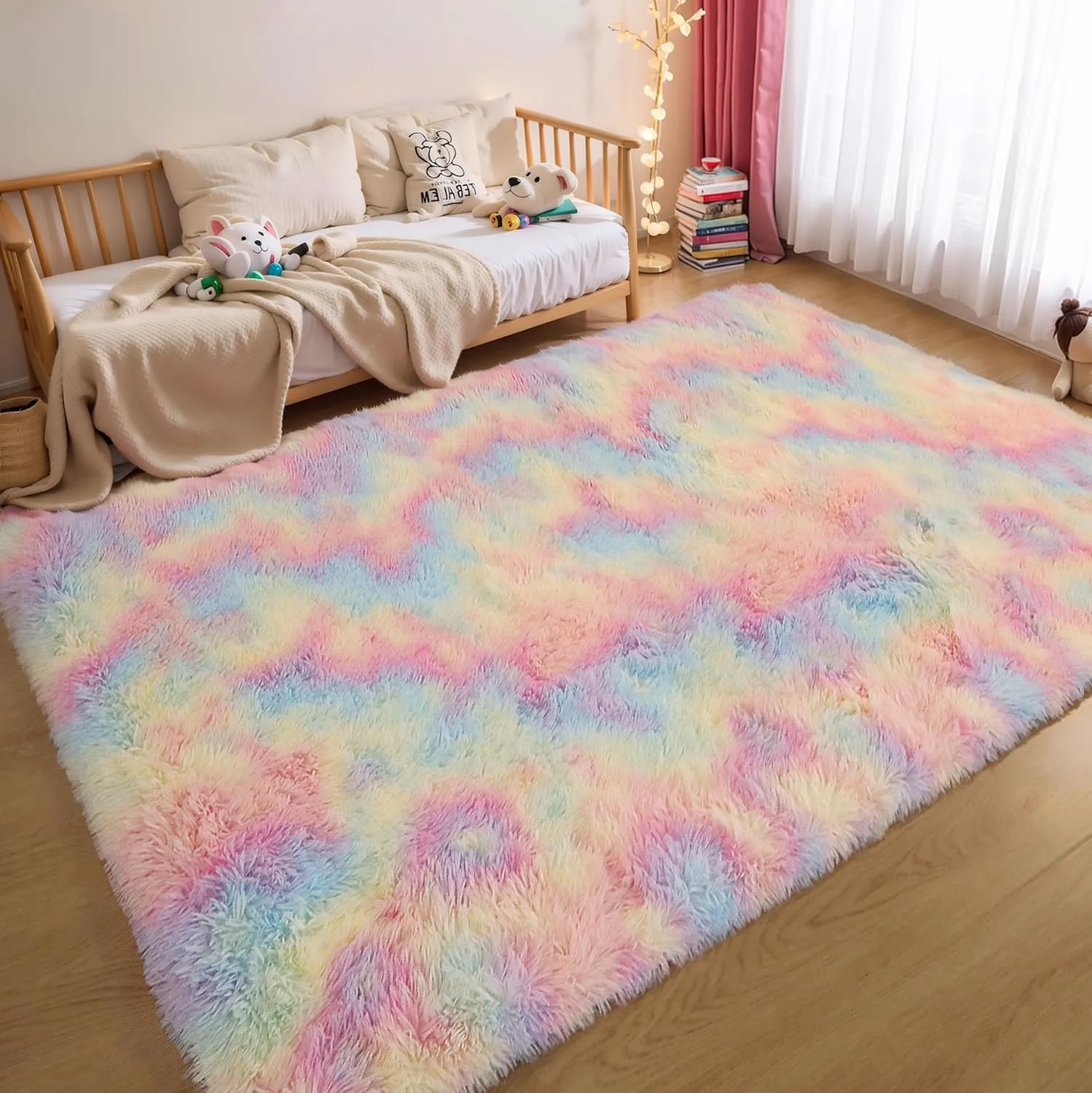 Rainbow 4x6 Kids Unicorn Rugs for Girls Bedroom, Soft Fluffy Shaggy Shag Washable Non Slip Fuzzy Plush Area Rug for Living Room, Pastel Princess Throw Furry Carpet for Nursery Baby Boys Dorm Playroom