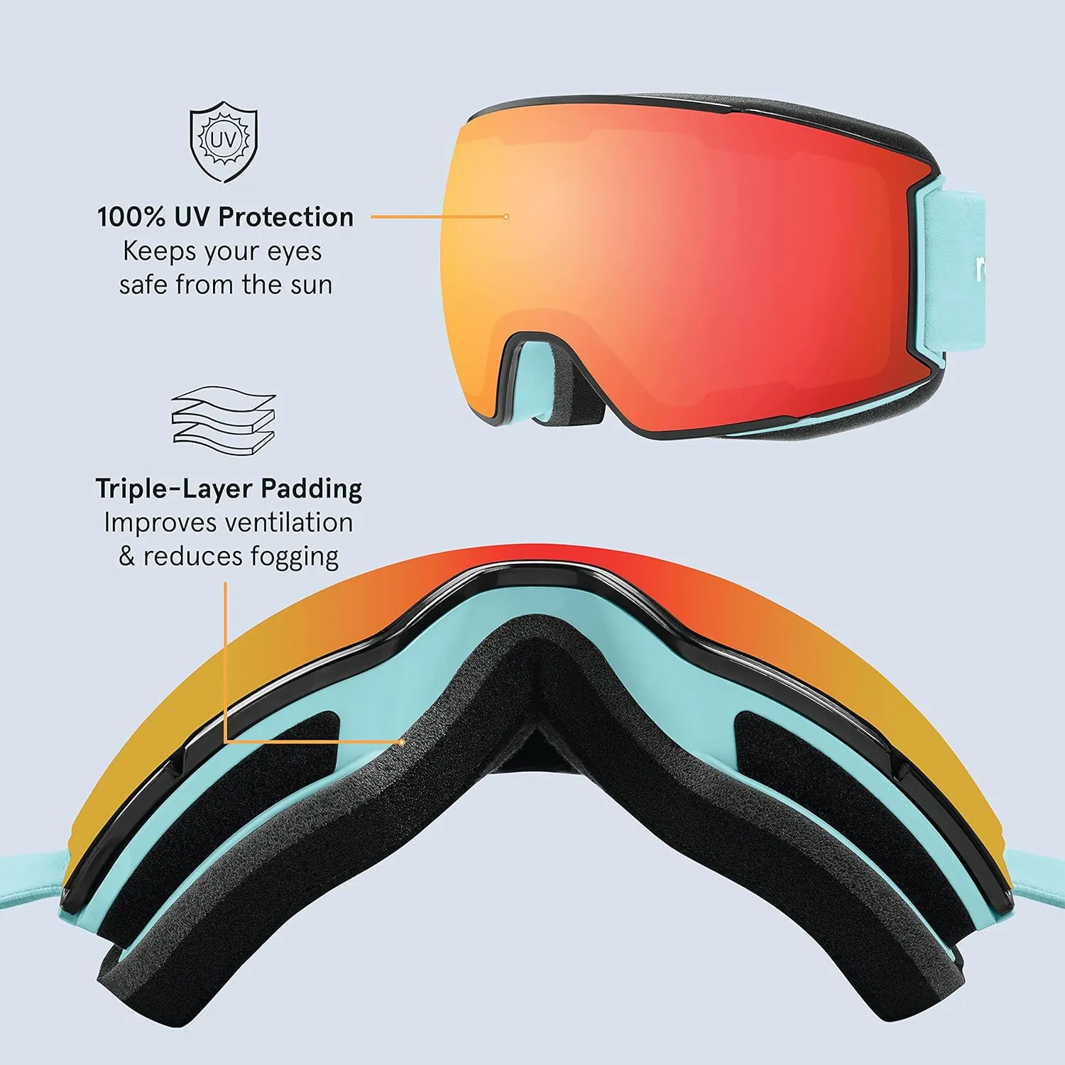 Retrospec Zenith Ski Goggles - Snowboard Goggles for Men, Women, Boys & Girls - 100% UV Protection, Anti-Fog Snow Goggles