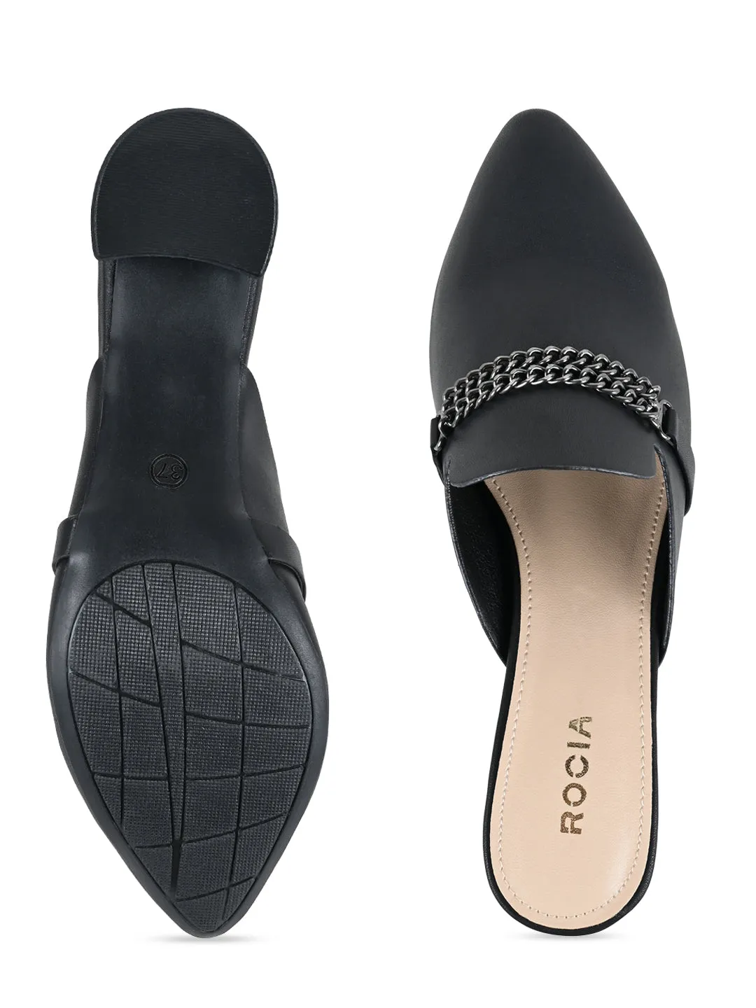 Rocia By Regal Black Women Chain Embellished Mules