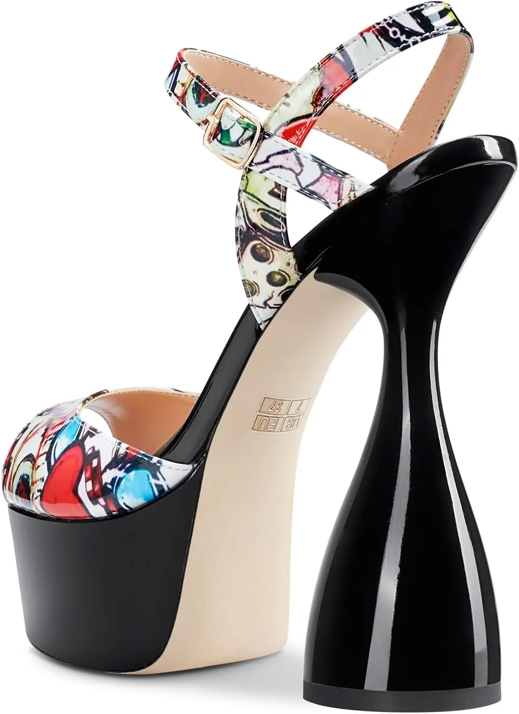 Saekcted Women's Chunky High Heels Platform Fashion Party Sandals Peep-Toe Ankel-Strap Sandal 6Inch Heel Shoes for Wedding Dress