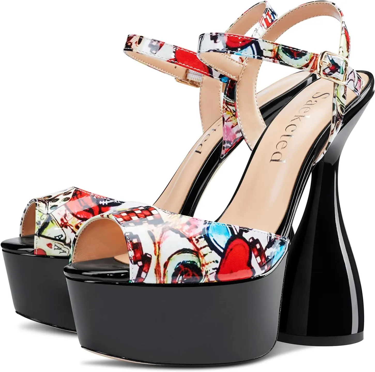 Saekcted Women's Chunky High Heels Platform Fashion Party Sandals Peep-Toe Ankel-Strap Sandal 6Inch Heel Shoes for Wedding Dress