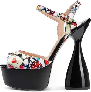 Saekcted Women's Chunky High Heels Platform Fashion Party Sandals Peep-Toe Ankel-Strap Sandal 6Inch Heel Shoes for Wedding Dress