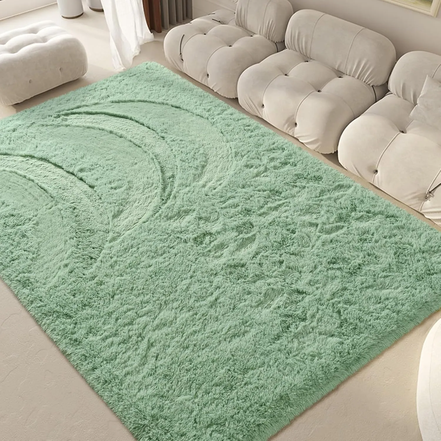 Sage Green Area Rugs 4x6 Rug for Bedroom, Fluffy Rugs for Living Room Rectangular Modern Area Rugs, Soft Plush Carpets for Girls Boys Kids Room Nursery Classrom Rug Home Decor