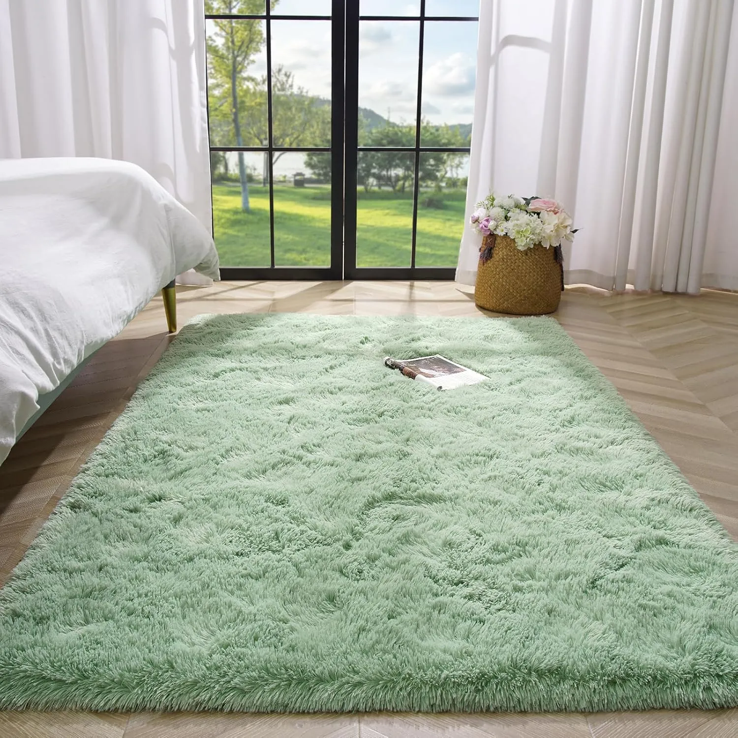 Sage Green Area Rugs 4x6 Rug for Bedroom, Fluffy Rugs for Living Room Rectangular Modern Area Rugs, Soft Plush Carpets for Girls Boys Kids Room Nursery Classrom Rug Home Decor