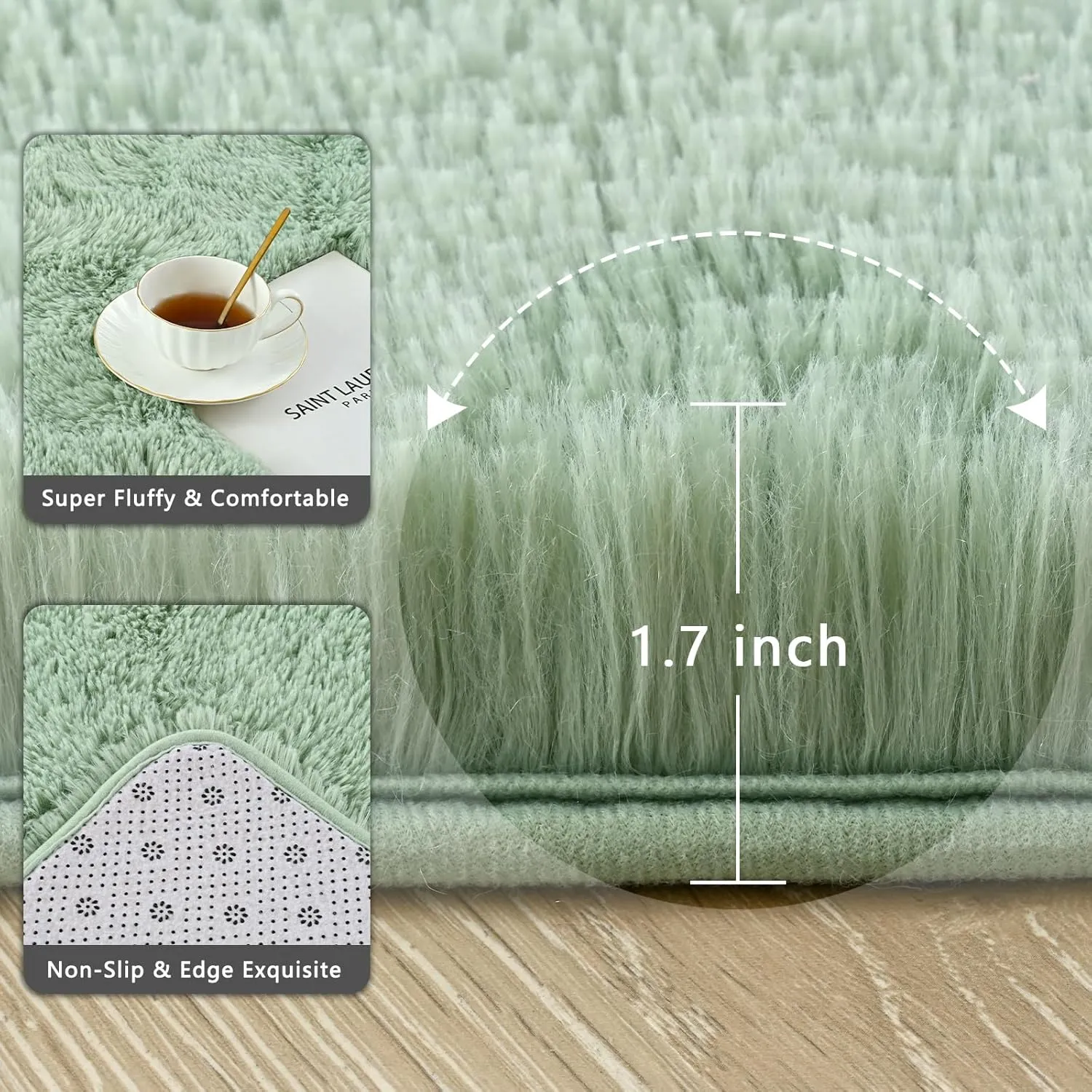 Sage Green Area Rugs 4x6 Rug for Bedroom, Fluffy Rugs for Living Room Rectangular Modern Area Rugs, Soft Plush Carpets for Girls Boys Kids Room Nursery Classrom Rug Home Decor