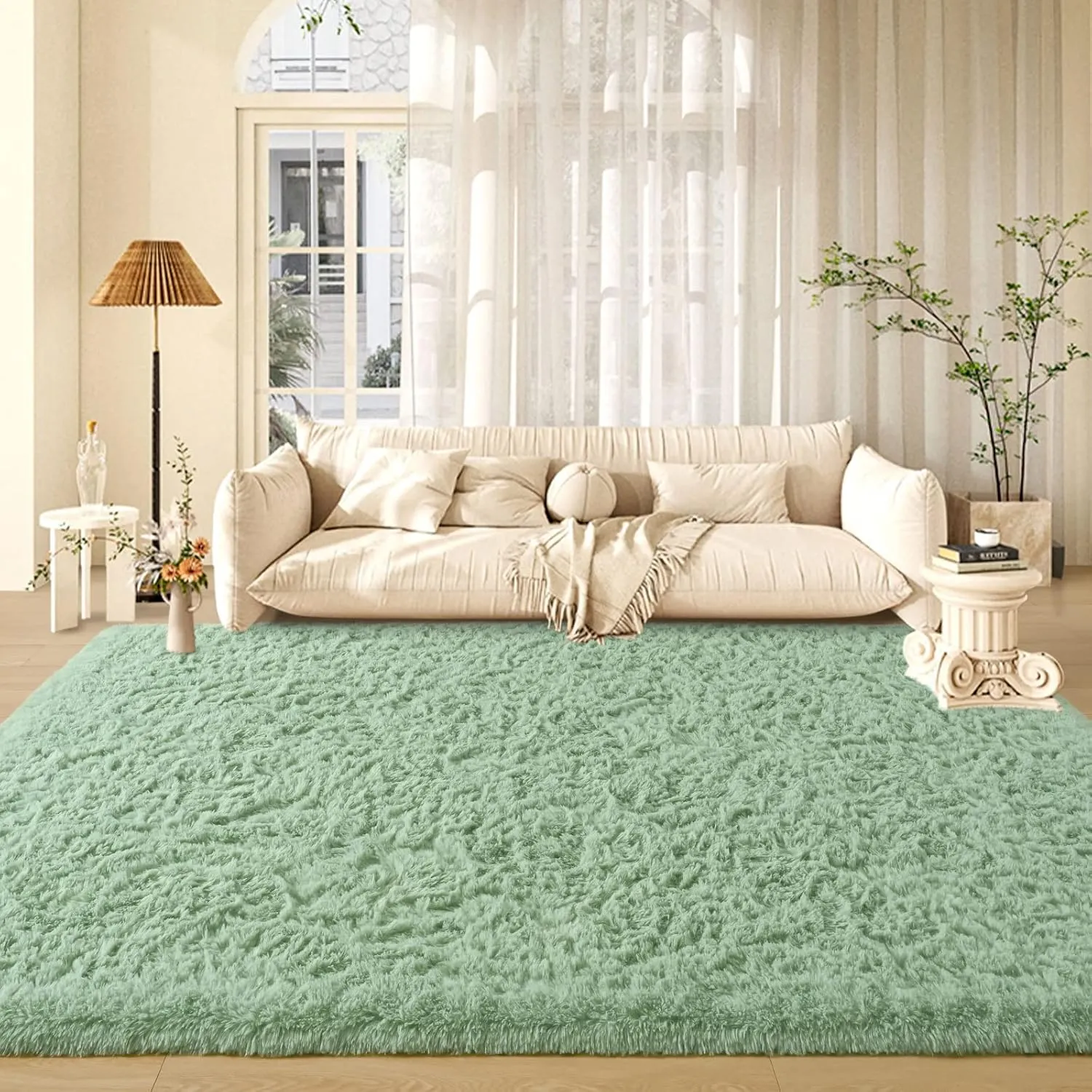 Sage Green Area Rugs 4x6 Rug for Bedroom, Fluffy Rugs for Living Room Rectangular Modern Area Rugs, Soft Plush Carpets for Girls Boys Kids Room Nursery Classrom Rug Home Decor