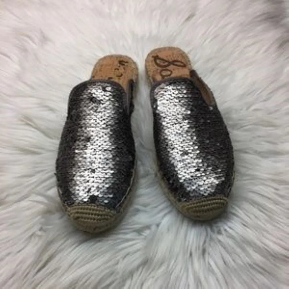 Sam Edelman Kerry Silver Sequins Slides Mule 7.5M