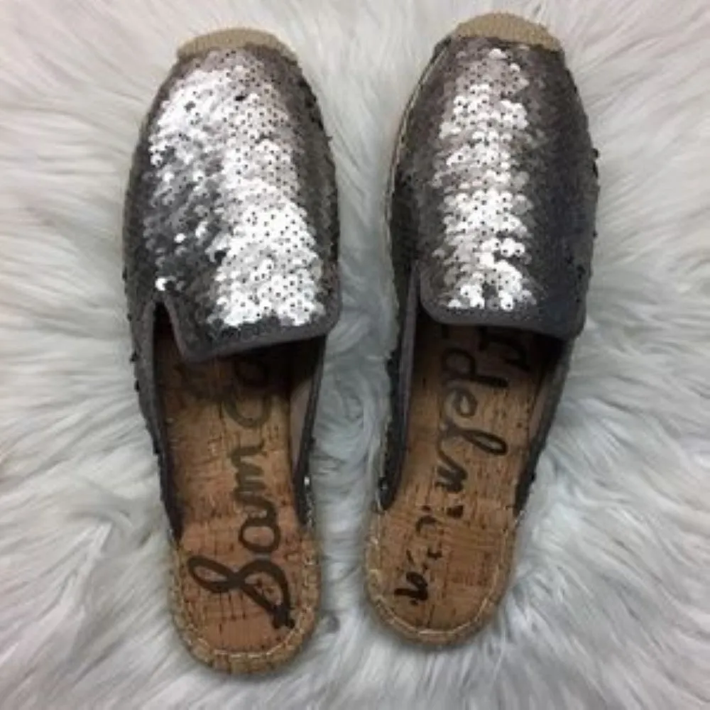 Sam Edelman Kerry Silver Sequins Slides Mule 7.5M