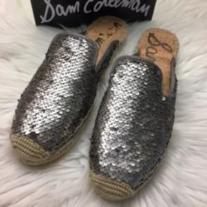 Sam Edelman Kerry Silver Sequins Slides Mule 7.5M