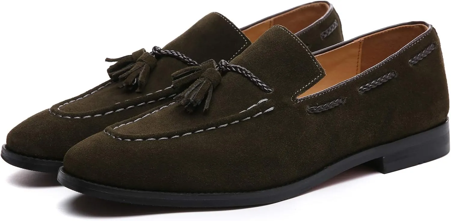 Santimon Mens Loafers Tassel Fringe Suede Casual Driving Slip on Dress Shoes Moccasins