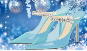 Sexy Baby Pale Ocean Blue Clear Transparent Jewel Embellished Mule Heels