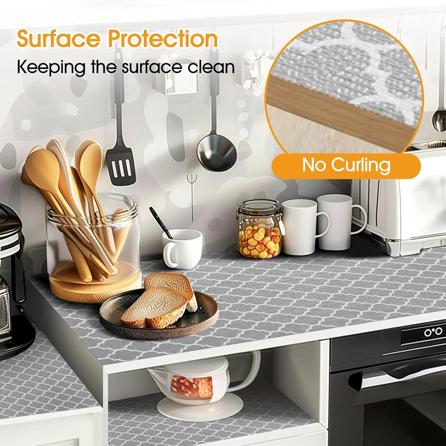 Shelf and Drawer Liner for Kitchen Cabinets Non-Adhesive, Strong Grip Non-Slip Thickened Cabinet Liners for Shelves, Waterproof Mats for Dresser Cupboard, Gray, 12 in x 20 Feet