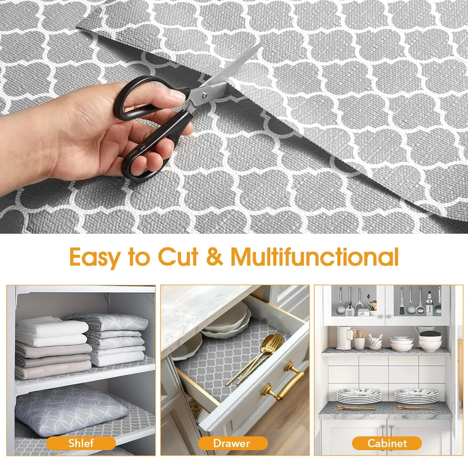 Shelf and Drawer Liner for Kitchen Cabinets Non-Adhesive, Strong Grip Non-Slip Thickened Cabinet Liners for Shelves, Waterproof Mats for Dresser Cupboard, Gray, 12 in x 20 Feet