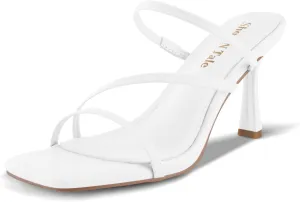 Shoe'N Tale Strappy Kitten Heels For Women Stiletto Mules Square Open Toe Slip On Sandals