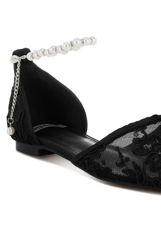 Shrami Pearl & Rhinestone Strap Flat Sandals