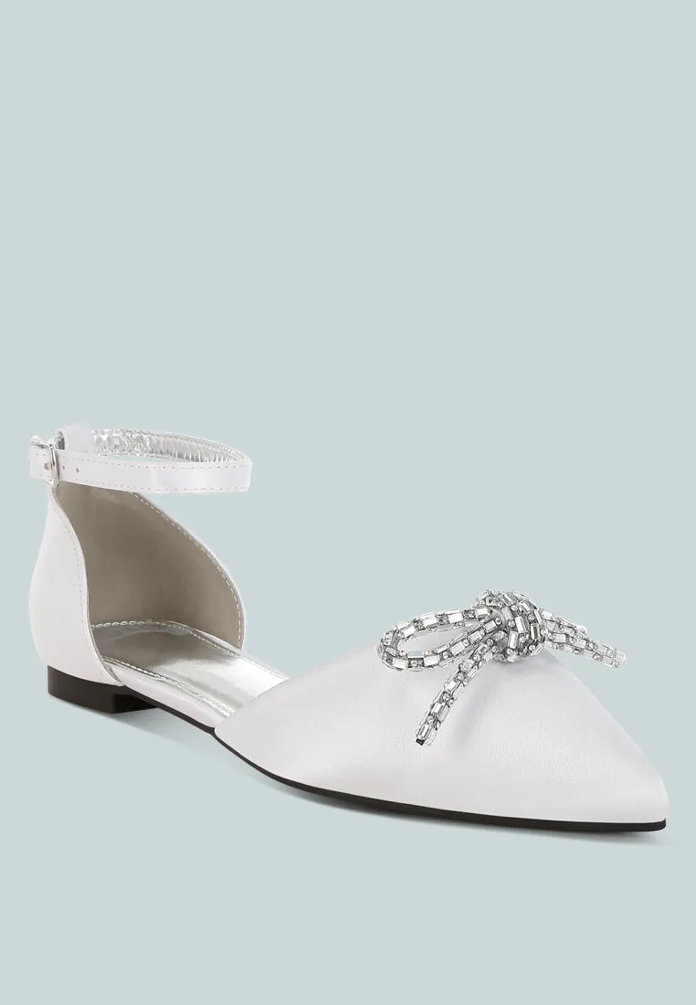 Simina Rhinestone Detail Bow Flat Sandals
