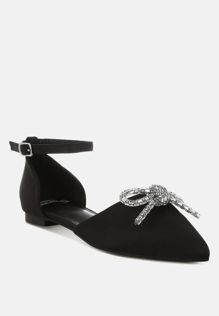 Simina Rhinestone Detail Bow Flat Sandals