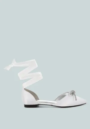 Simina Rhinestone Detail Bow Flat Sandals