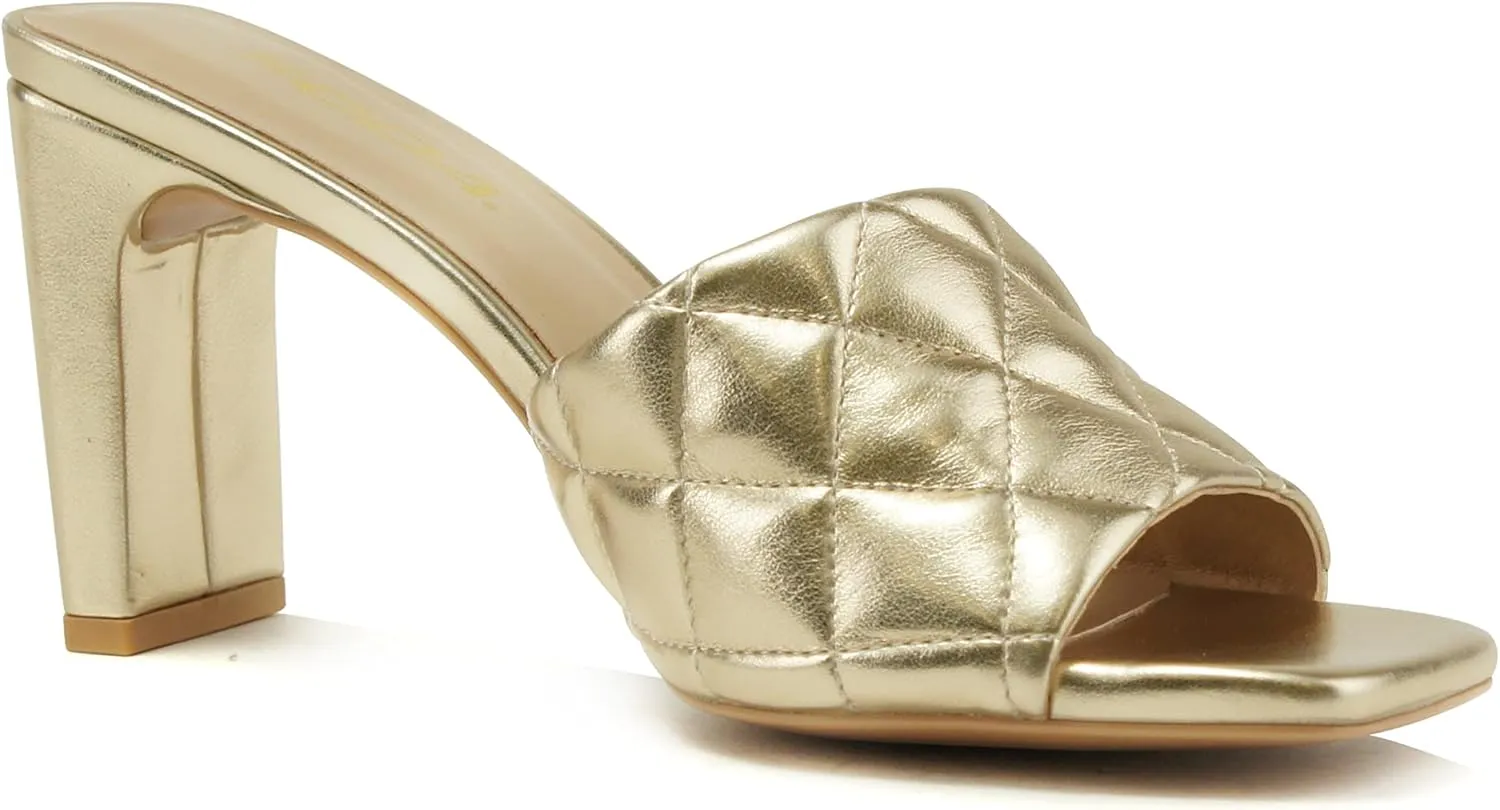 Soda JITTER ~ Women Slip On Flat Heel Squared Toe Diamond Quilted Fashion Sandal