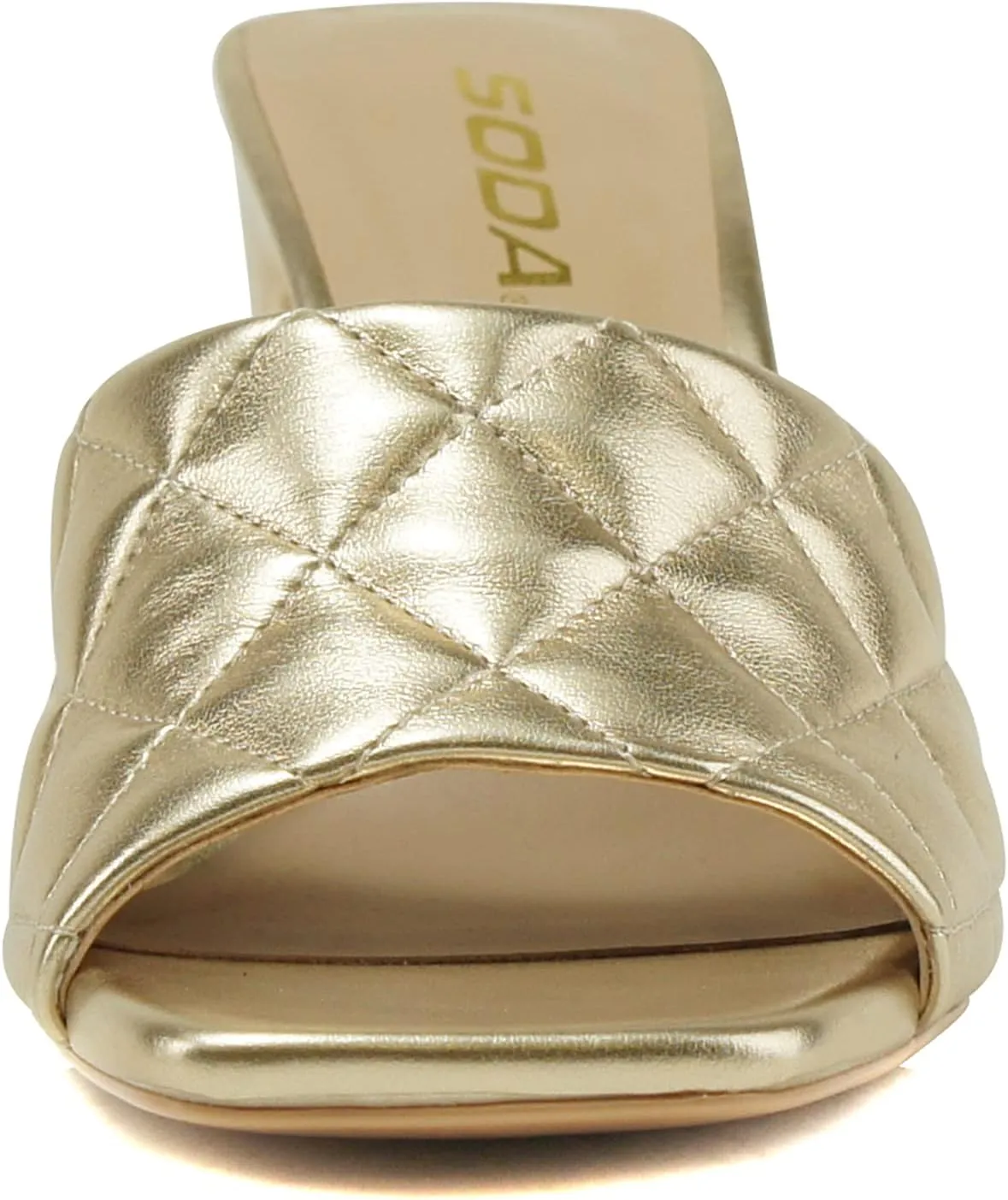 Soda JITTER ~ Women Slip On Flat Heel Squared Toe Diamond Quilted Fashion Sandal
