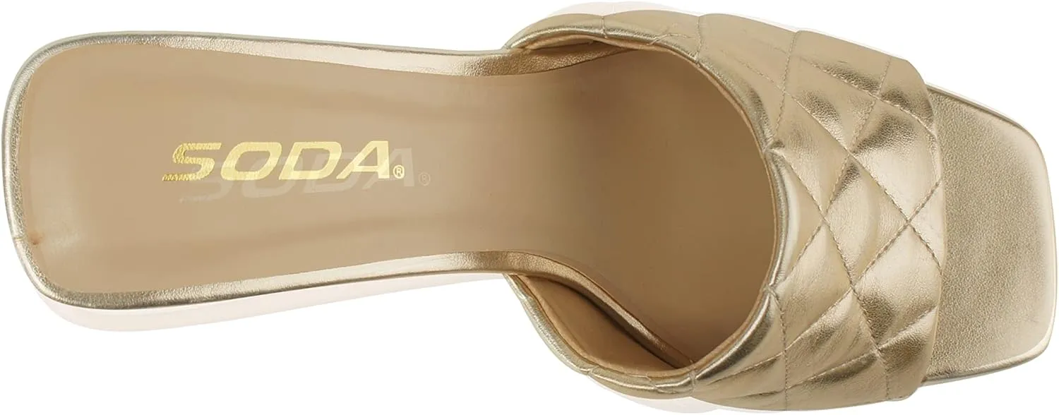 Soda JITTER ~ Women Slip On Flat Heel Squared Toe Diamond Quilted Fashion Sandal
