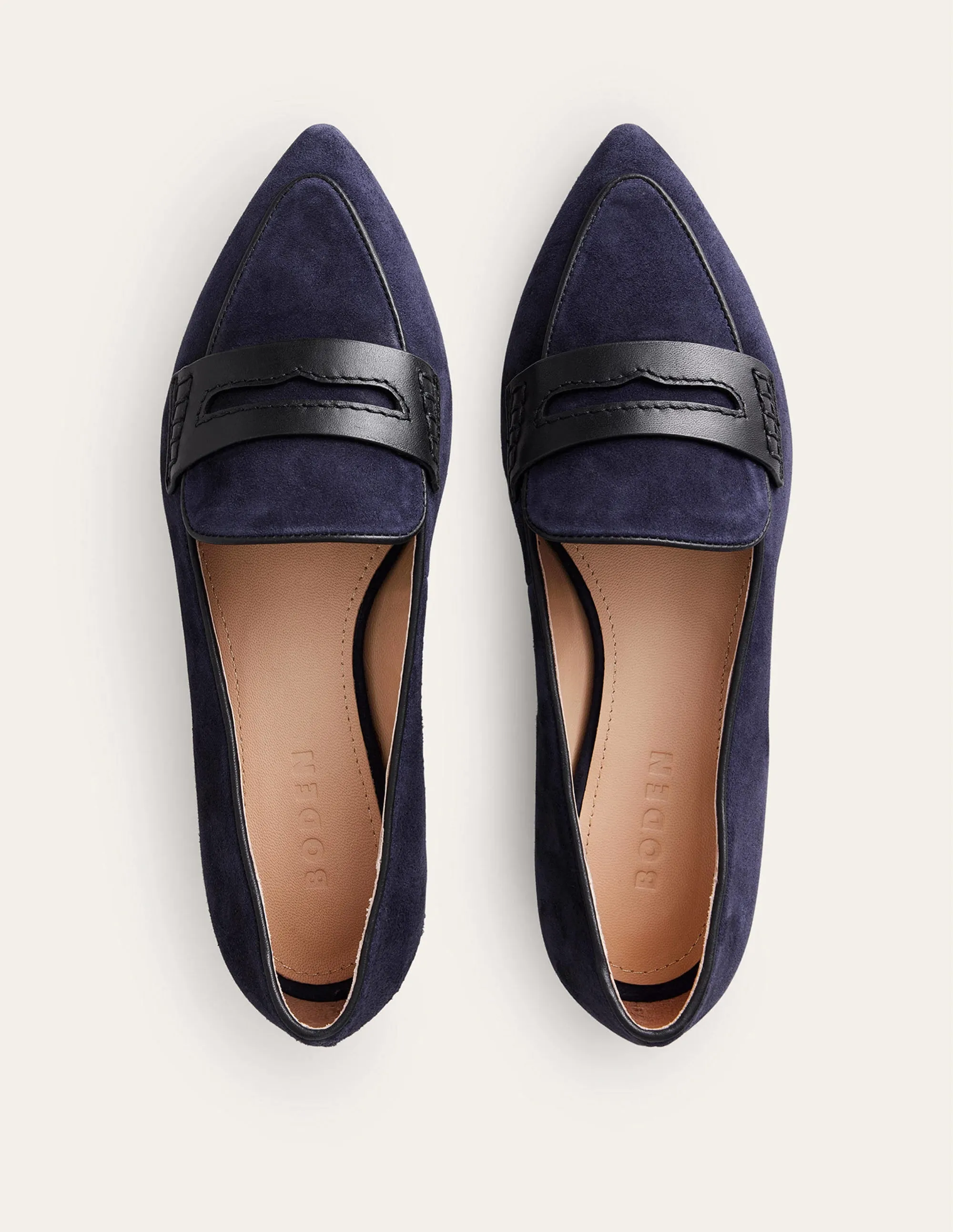 Spitz zulaufende Loafer-Marineblau Veloursleder