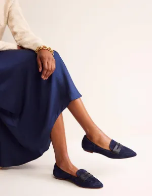 Spitz zulaufende Loafer-Marineblau Veloursleder