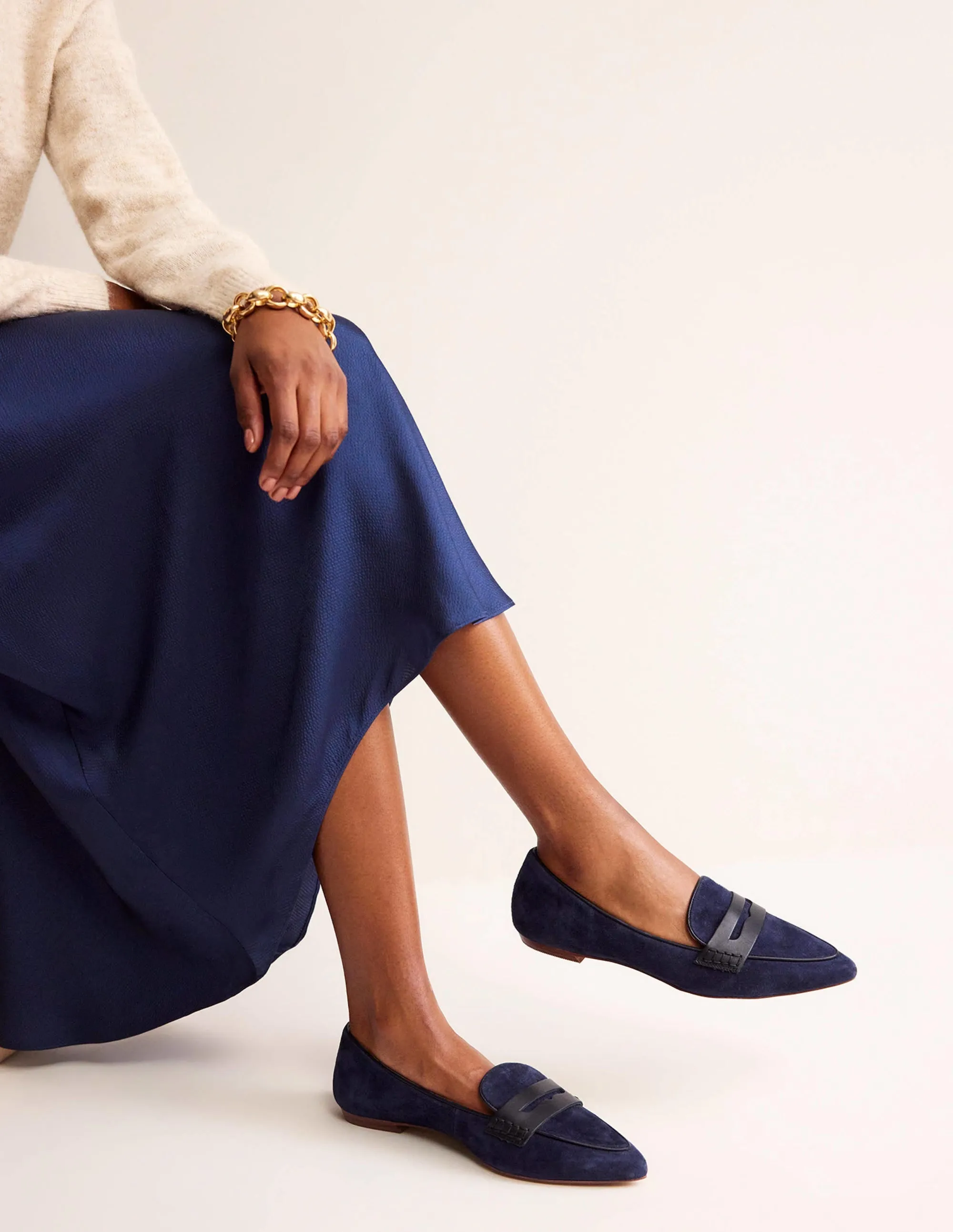 Spitz zulaufende Loafer-Marineblau Veloursleder