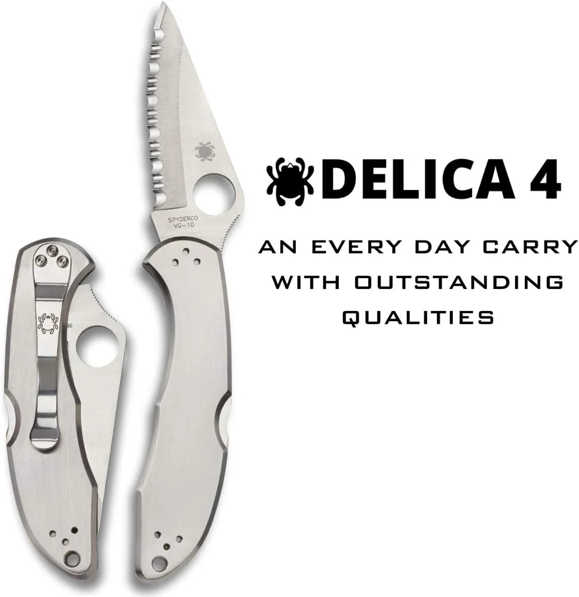 Spyderco Delica 4 Signature Knife with 2.95" Saber-Ground VG-10 Steel Blade and Durable Stainless Steel Handle - C11P