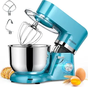 Stand Mixer, POWWA 7.5 QT Electric Mixer, 6 P Speed 660W Household Tilt-Head Kitchen Food Mixers with Whisk, Dough Hook, Mixing Beater & Splash Guard for Baking, Cake, Cookie, Kneading (Blue)