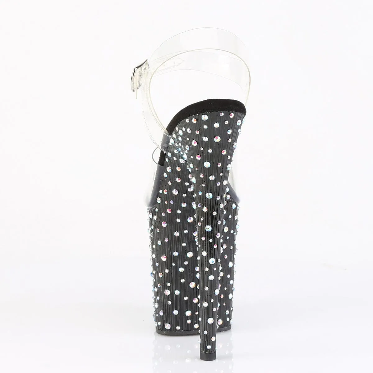 STARDANCE-808 Platform Shoes Clear/Black-Silver Multi Rhinestone