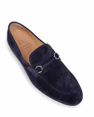 Suede Penny Loafer in Navy