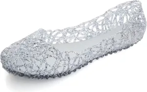 TN TANGNEST Women's Beach Hollow Jelly Shoes Bling PVC Slip On Summer Casual Flat Sandals