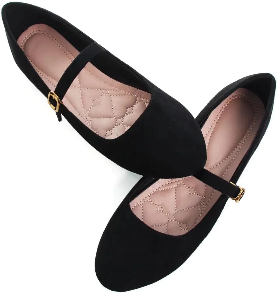 TN TANGNEST Women's Leather Flats Comfortable Square Toe Dress Flats Retro Soft Mary Jane Flats