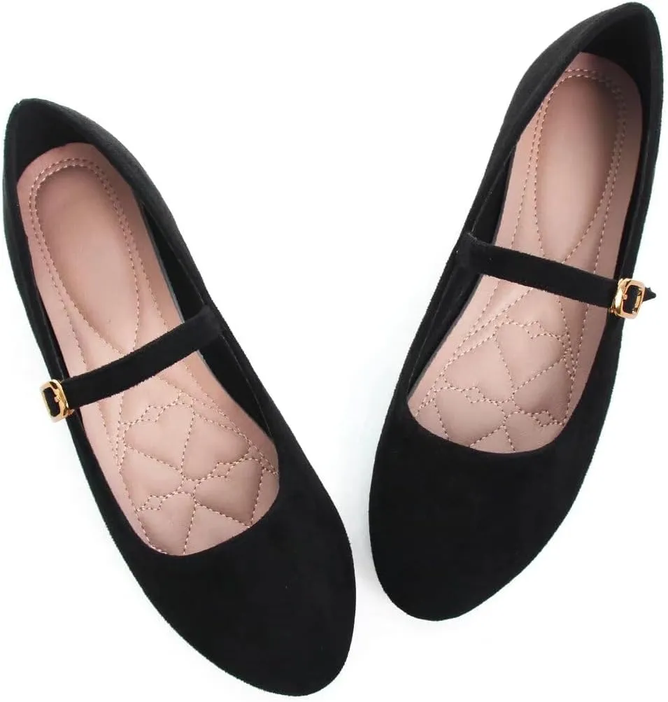 TN TANGNEST Women's Leather Flats Comfortable Square Toe Dress Flats Retro Soft Mary Jane Flats