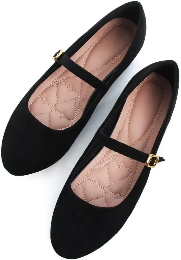 TN TANGNEST Women's Leather Flats Comfortable Square Toe Dress Flats Retro Soft Mary Jane Flats