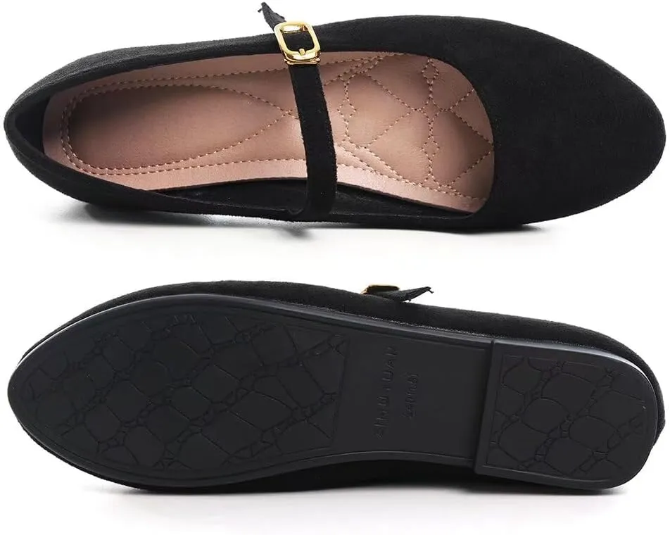TN TANGNEST Women's Leather Flats Comfortable Square Toe Dress Flats Retro Soft Mary Jane Flats