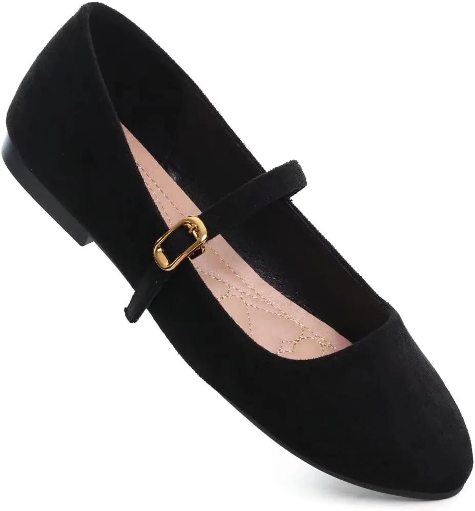 TN TANGNEST Women's Leather Flats Comfortable Square Toe Dress Flats Retro Soft Mary Jane Flats