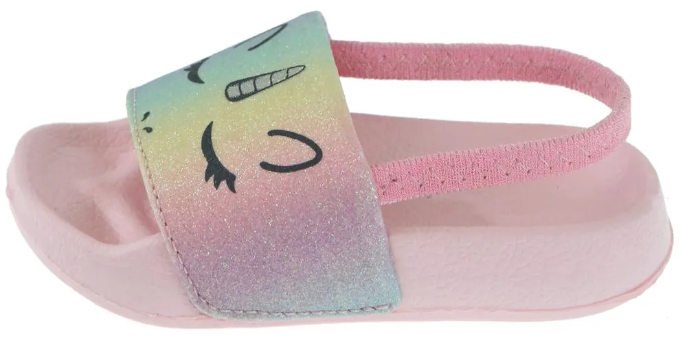 Toddler Girls Rainbow Unicorn Slip on Slide with Elastic Back Strap