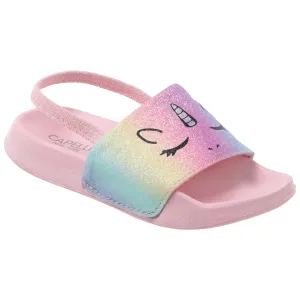 Toddler Girls Rainbow Unicorn Slip on Slide with Elastic Back Strap