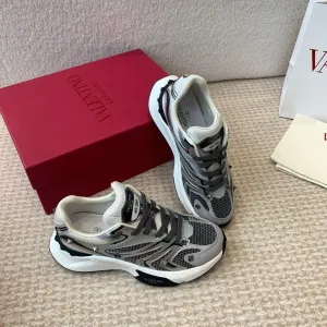 Valentino Sneaker 50mm In Black Mix Grey Blue Mesh Fabric And Cowhide 814272