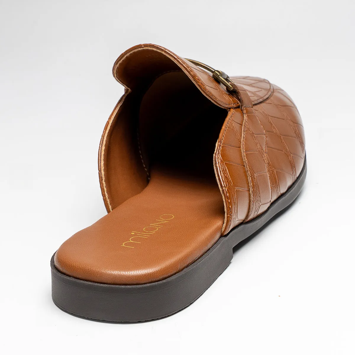 VALERIOS MENS BACKLESS LOAFERS-TAN