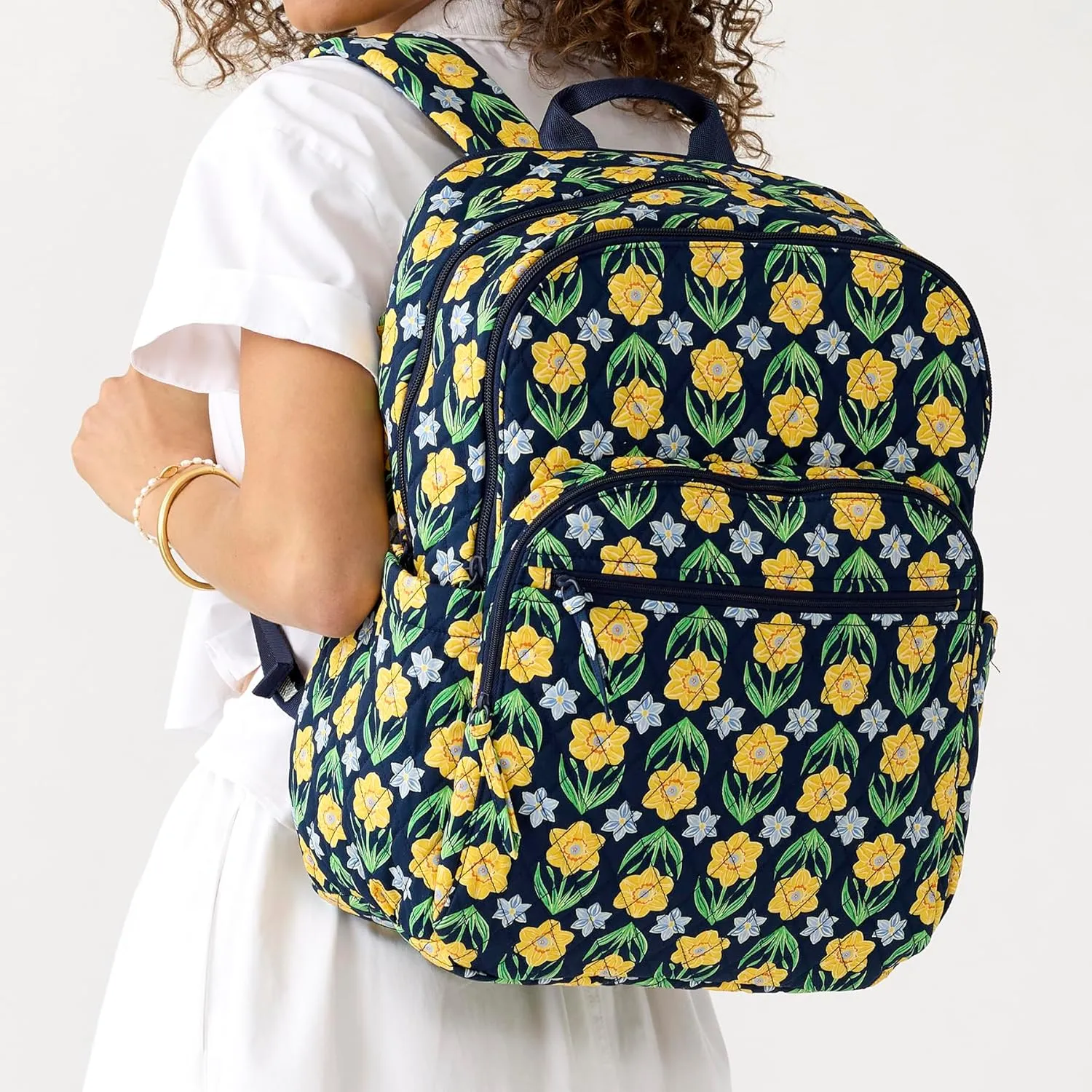 Vera Bradley Premium Cotton Large Bancroft Backpack, Daffodils