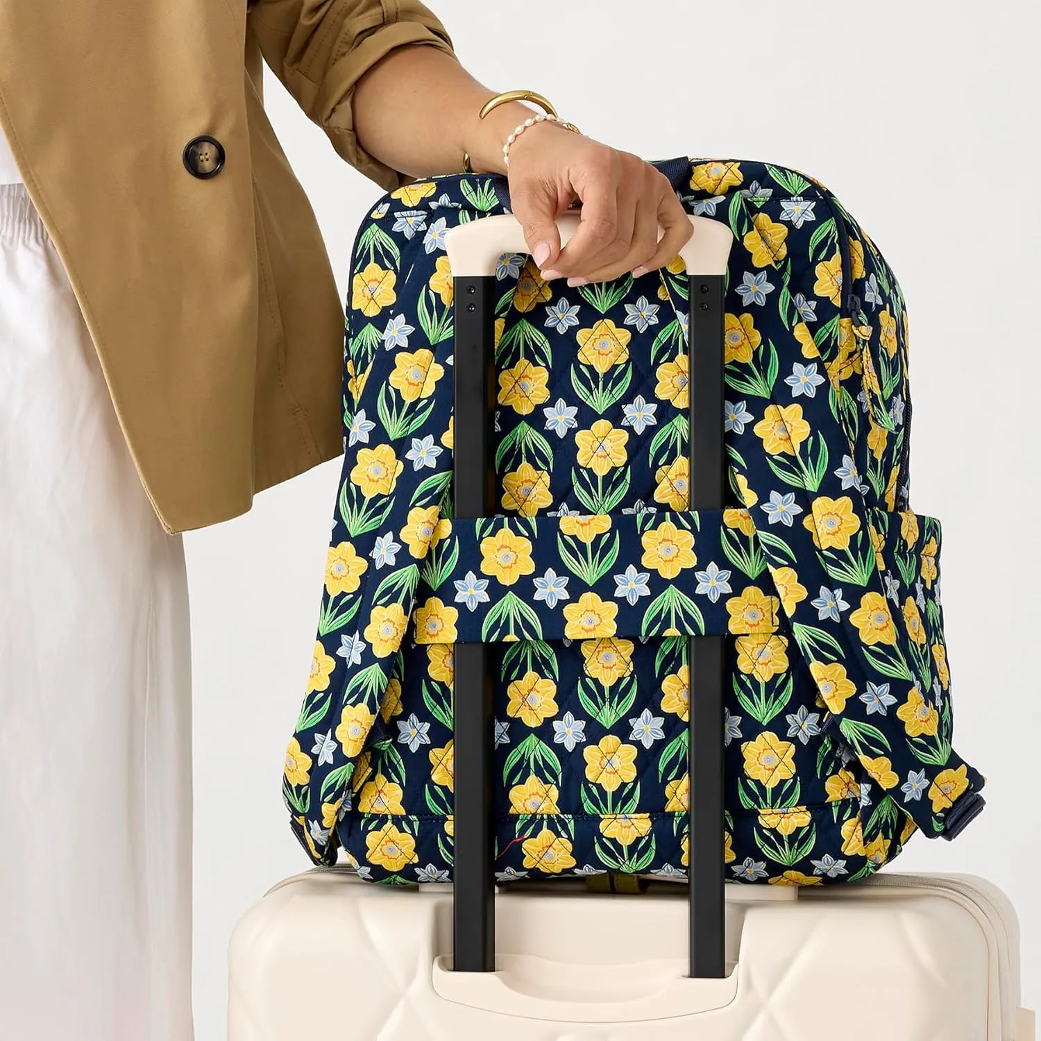 Vera Bradley Premium Cotton Large Bancroft Backpack, Daffodils
