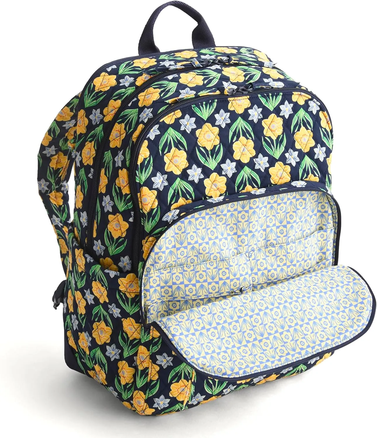 Vera Bradley Premium Cotton Large Bancroft Backpack, Daffodils