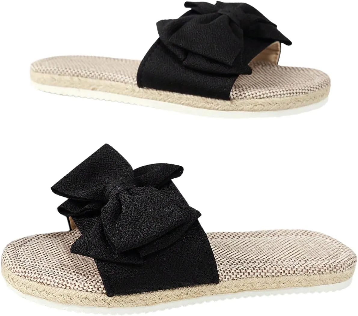 Verdusa Women's 3D Bow PU Leather Flat Sandals Open Toe Slip on Summer Slides Slippers
