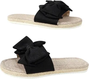 Verdusa Women's 3D Bow PU Leather Flat Sandals Open Toe Slip on Summer Slides Slippers